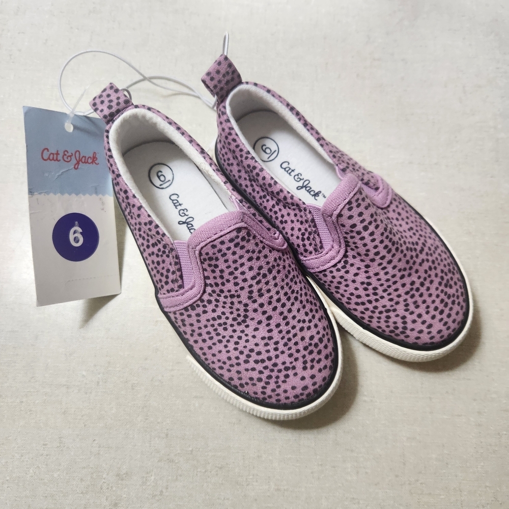 Cat&Jack Kids' Pink/Lilac Patterned Slip-On  Sneakers, Size 6, NWT